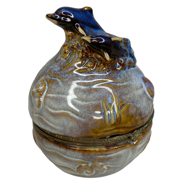 Trinket Box Jewelry Dish Pottery Dolphin - Picture 2 of 12